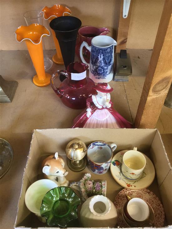 Coalport figure, cranberry jug & sundries